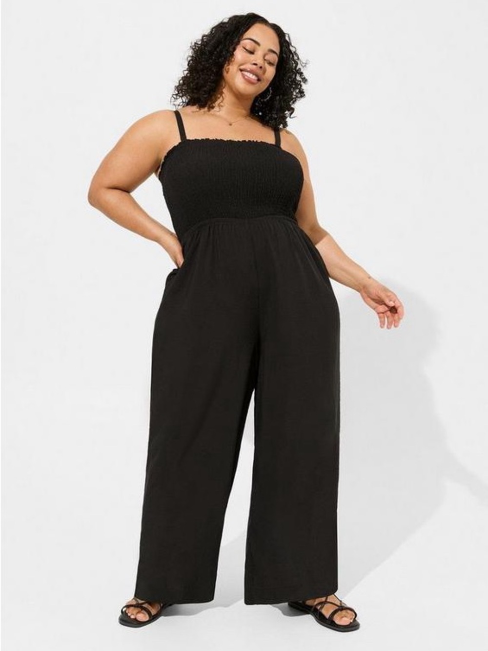 Torrid 1X Smocked Tube Wide-Leg Jumpsuit in Black